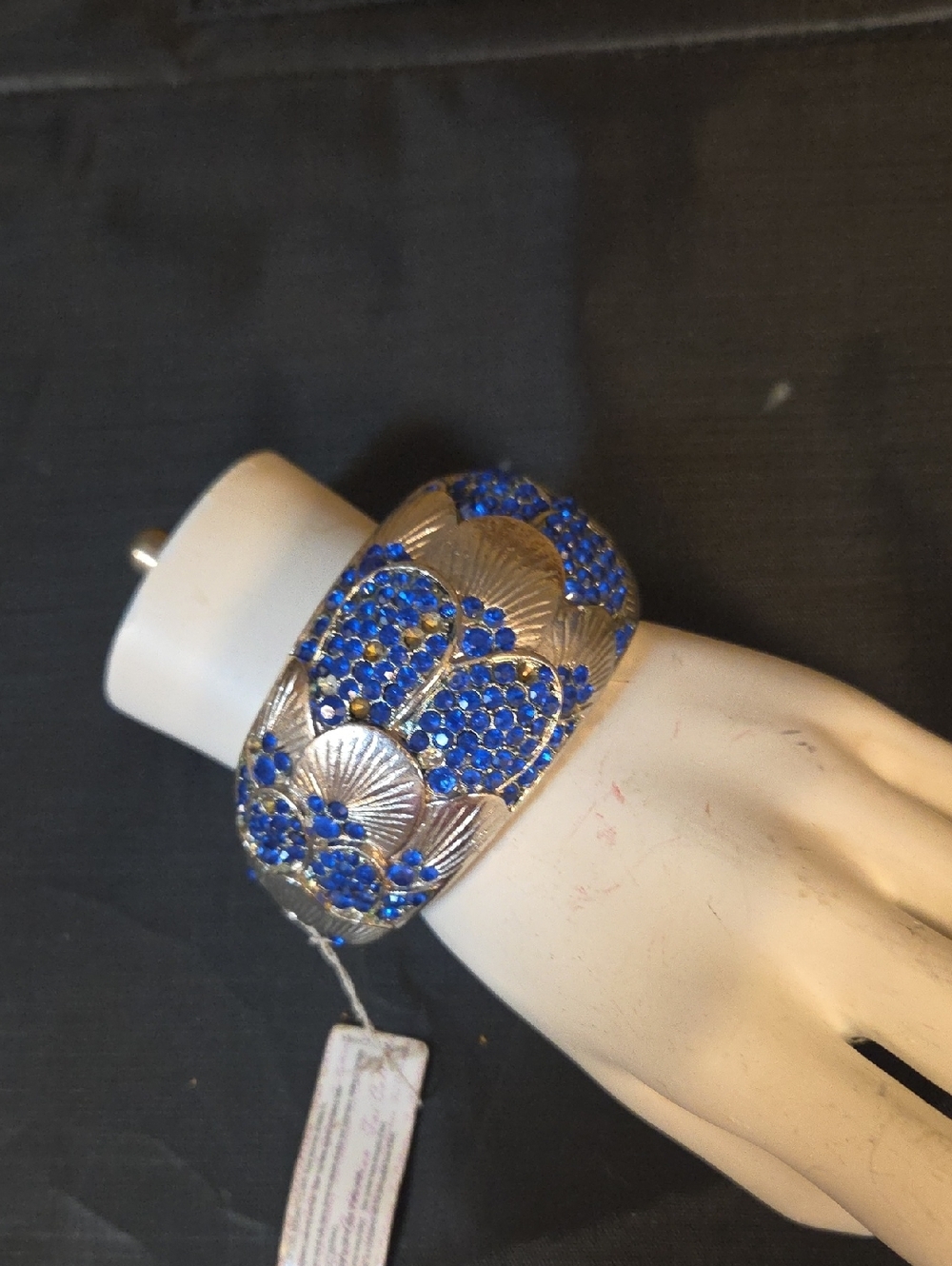 Vintage Joi Collection Art Deco Scalloped Cuff Bracelet  Royal Blue Rhinestones